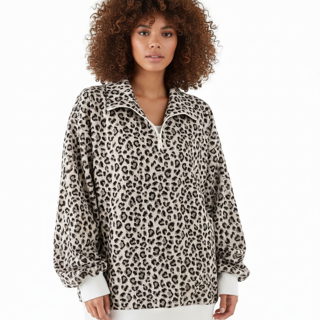 Leopard Print Quarter-Zip Sweatshirt
