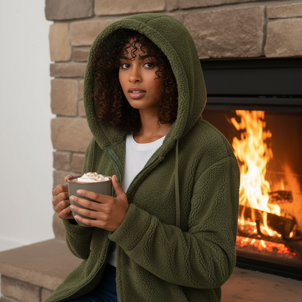 Full Size Half Zip Drawstring Fleece Hoodie Plus Size